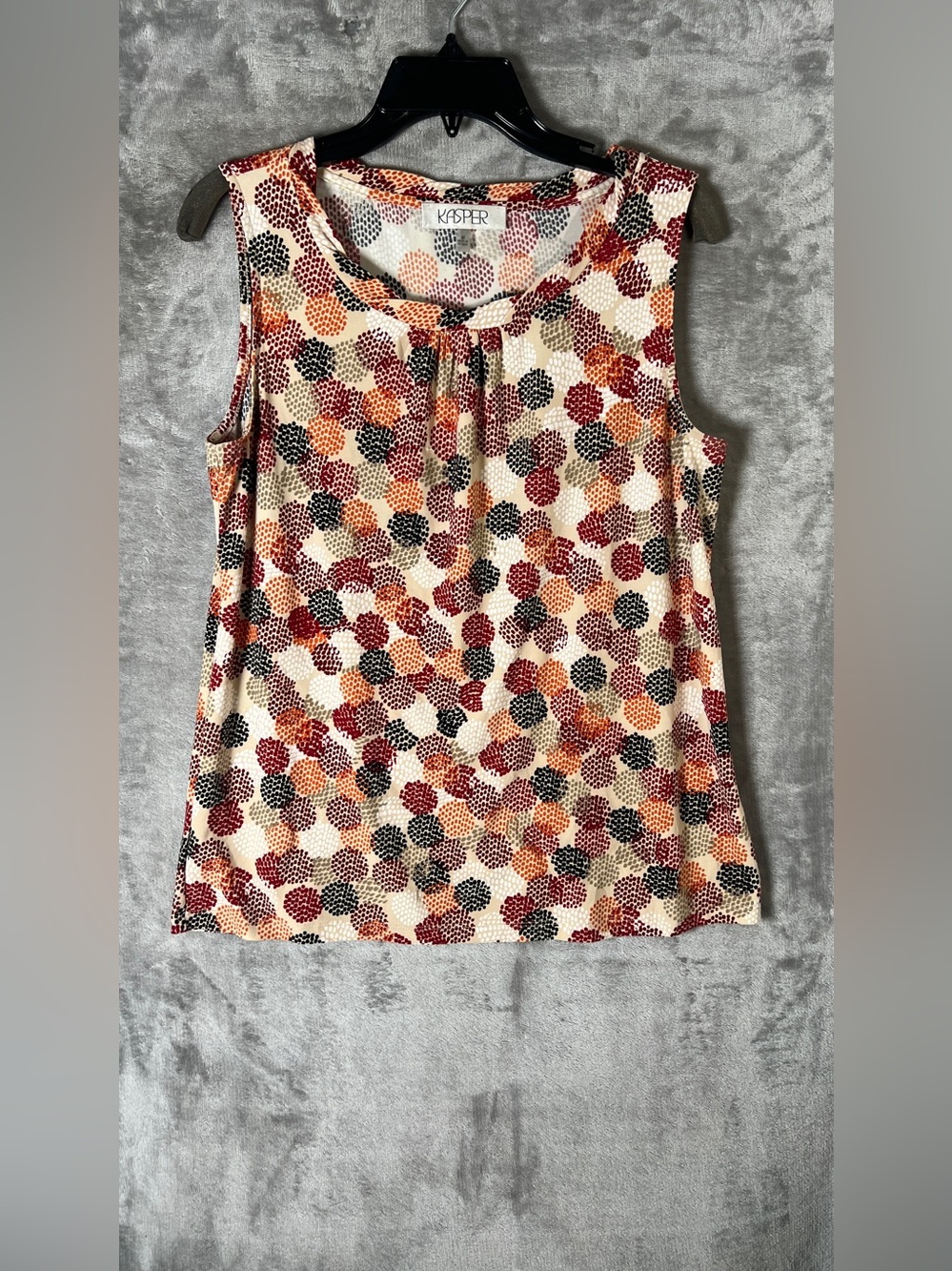 Kasper Cream Sleeveless Tank with Multicolor Dot Pattern